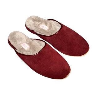 Derek Rose Mens Douglas Mule Slippers - Size 10 - Bordeaux Burgundy Sheepskin
